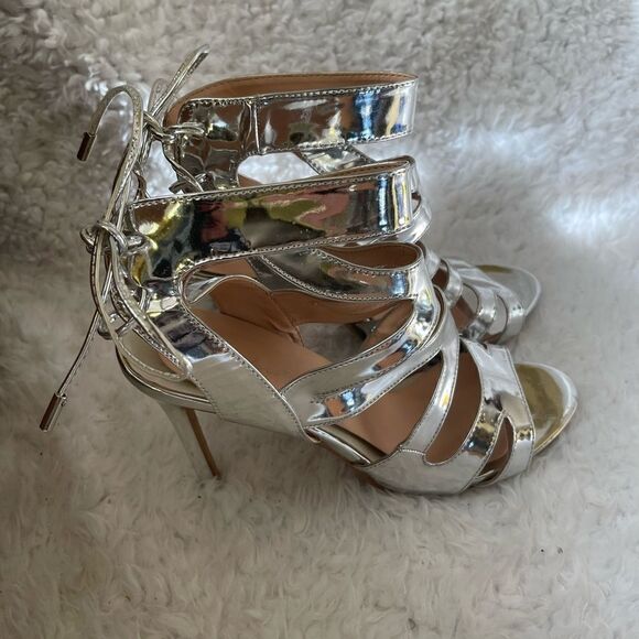 Herstyle Estrella patent metallic silver ankle straps sandals back lace size 11 - Picture 8 of 10